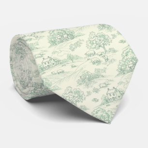Cravate Imprimé de toile de ferme animale pastoral vert at