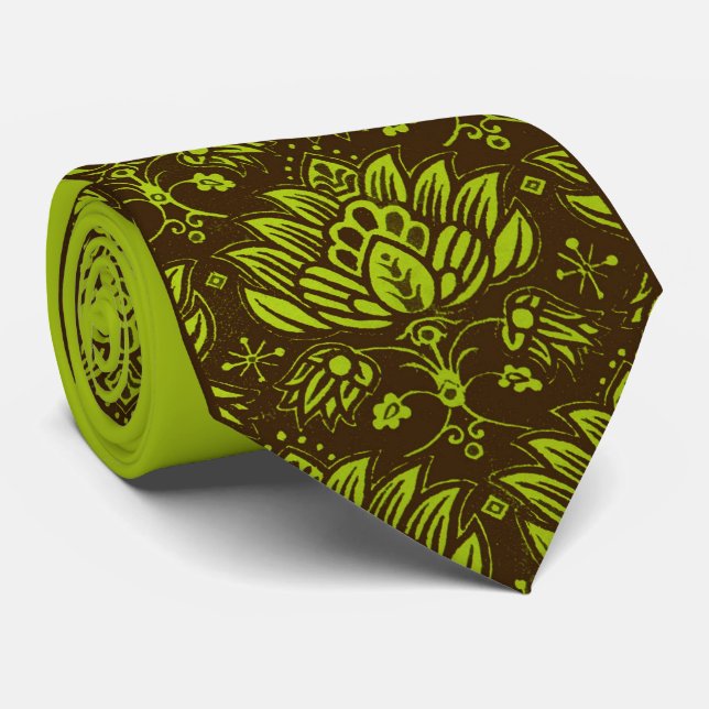 Cravate imprimé floral stylisé vert (Roulé)