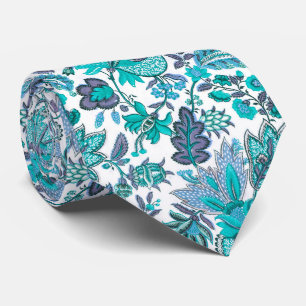 Cravate Imprimé floral vintage boho bleu