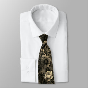 Cravate Imprimé floral vintage marron et bronzé