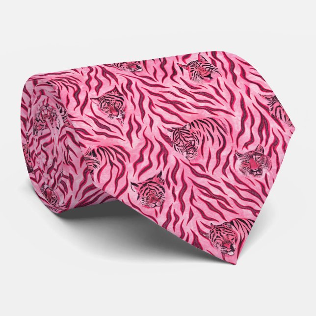 Cravate Imprimé Tigre Rose et Noir (Roulé)