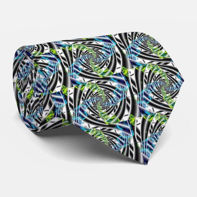 Cravate Incomplet | Art fractal bleu et vert (Roulé)