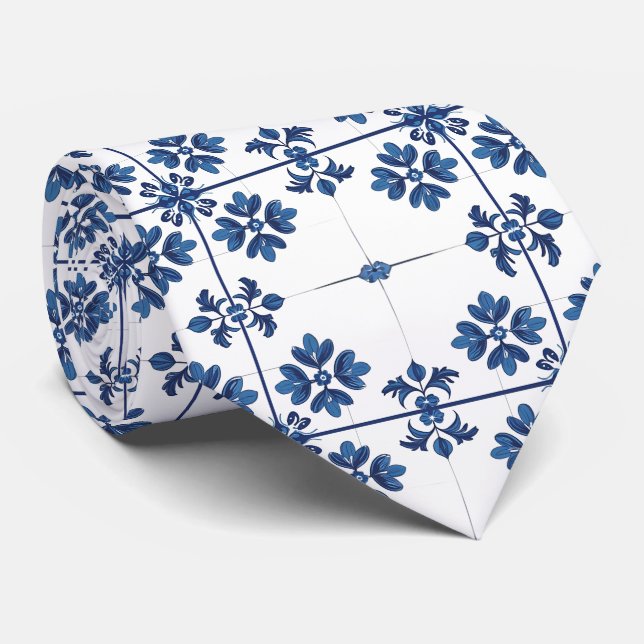 Cravate Indigo Azulejo Blue Portuguese Lisbon Decorative (Roulé)