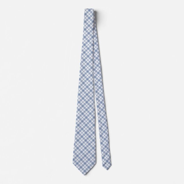 Cravate Indigo Blue and White Preppy Check Unisex Necktie (Devant)