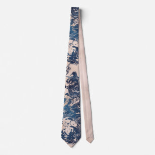 Cravate Indigo Rose Crème Élégant Marbré Stylé