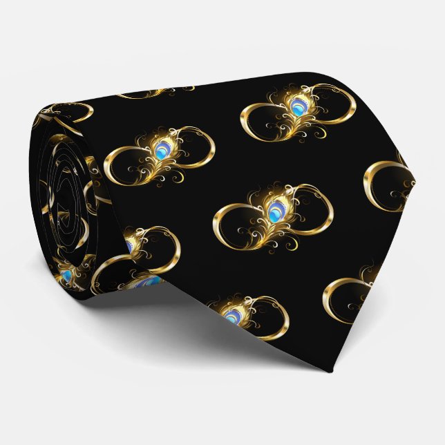 Cravate Infinité avec plume de paon doré (Roulé)