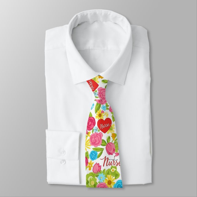 Cravate Infirmière Colorée Motif Floral (2) (Attaché)