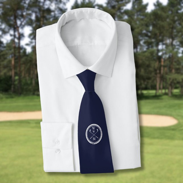 Cravate Initiales de Monogramme bleu marine personnalisées (Personalized Navy Blue Monogram Initials Golf Neck Tie)