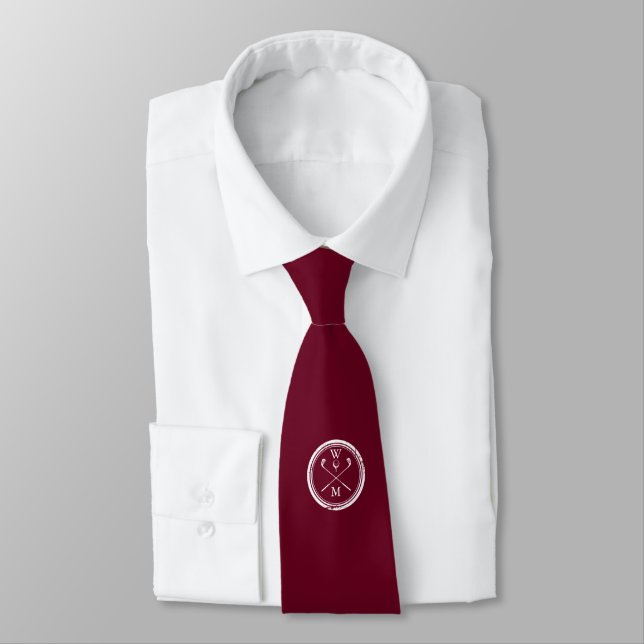 Cravate Initiales de monogramme personnalisées rouge burgu (Attaché)