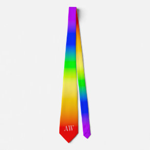 Cravate Initiales LGBT Rainbow Pride drapeau Ombre Stripes
