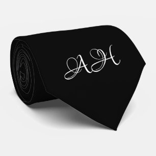 Cravate Initiales noires Groomsmen Monogramme Monogramme