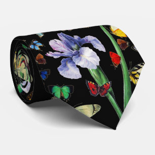Cravate IRIS PARMI LES BÂTIMENTS COLORÉS Floral Noir
