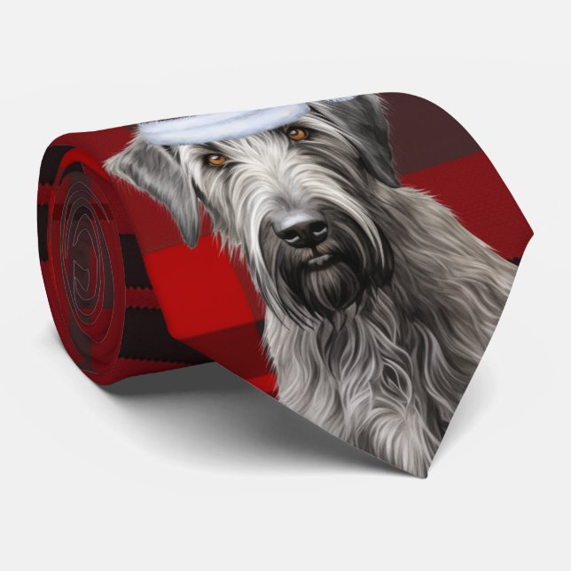 Cravate Irish Wolfhound Dog Red Plaid Christmas (Roulé)