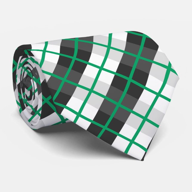 Cravate Irlandais vert et noir et blanc Plaid Motif (Roulé)