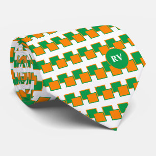 Cravate Irlande Vert Blanc Orange Motif Monogramme