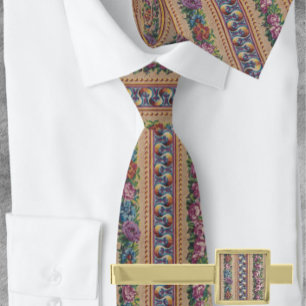 Cravate Italien Garland Floral Pink Stripe Or