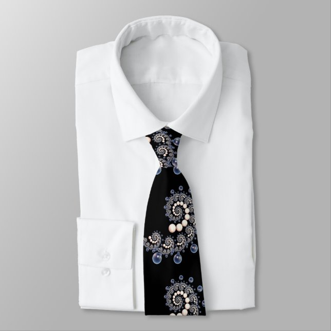 Cravate Ivory and Blue Pearl Spiral Neck Tie (Attaché)