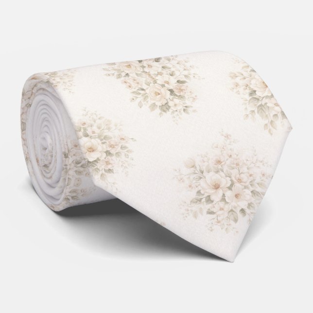 Cravate Ivory Cream Floral Bouquet (Roulé)