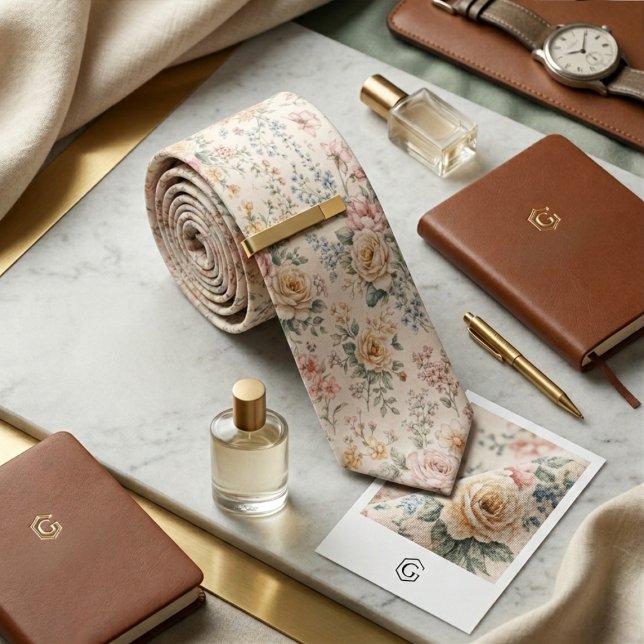 Cravate Ivory Rose & Wildflower  Soft Vintage Floral (Créateur téléchargé)