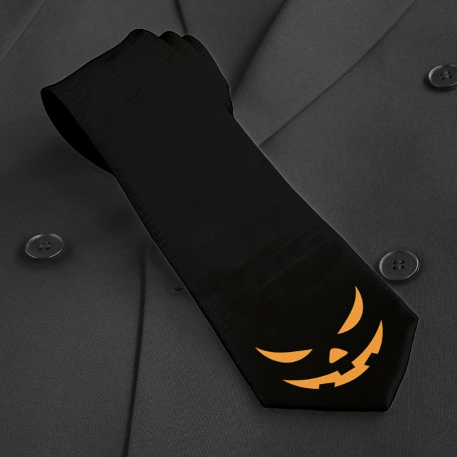 Cravate Jack-o'-lantern Face effrayant Citrouille Hallowee (Jack O Lantern Face Scary Halloween Pumpkin Black and Orange Neck Tie)