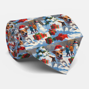 Cravate Jack Russell Courir en neige avec Casquette de Noë