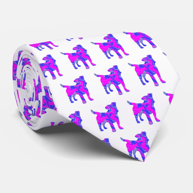 Cravate Jack Russell Terrier Chien mignon rose Silhouette  (Roulé)