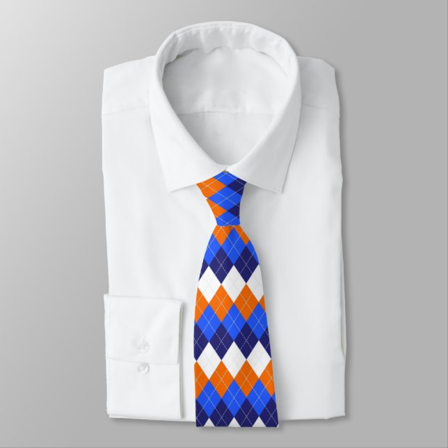 Cravate Jacquard bleu, orange et blanc (Attaché)