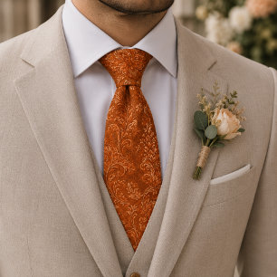 Cravate Jacquard Floral Royal Orange Brûlé