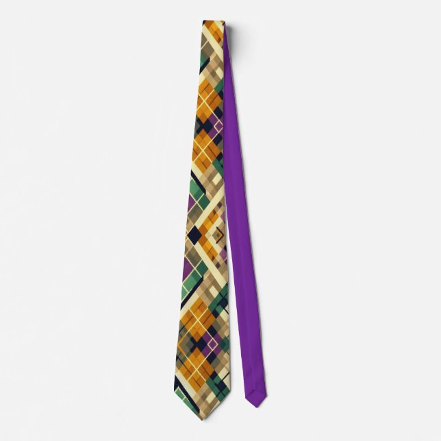 Cravate Jacquard Mardi Gras jaune violet vert (Devant)
