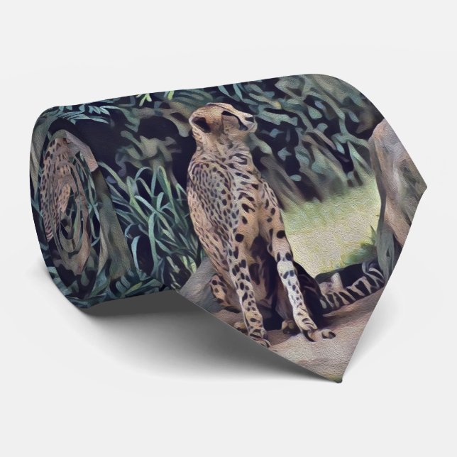 Cravate Jaguar Dans La Peinture À Huile Forestière, Cravat (Roulé)