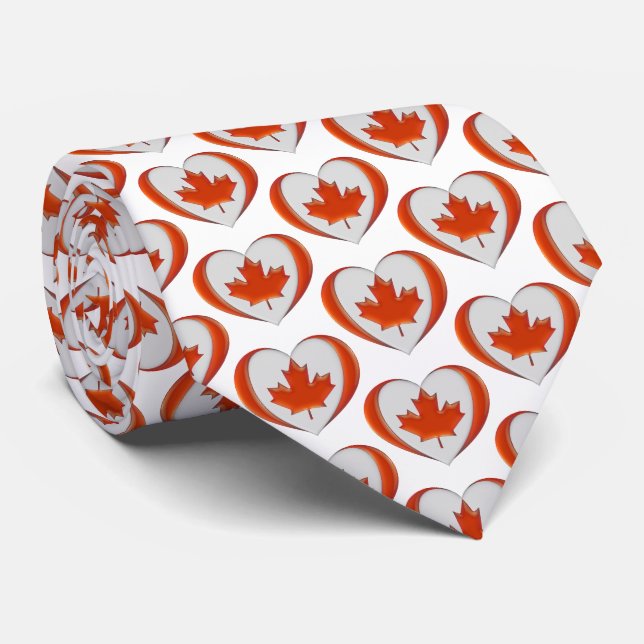 Cravate J'aime le cœur du drapeau du Canada Feuille d'érab (Roulé)