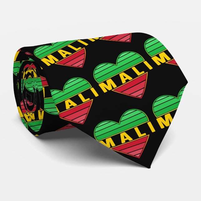 Cravate J'aime le Mali, coeur malien (Roulé)