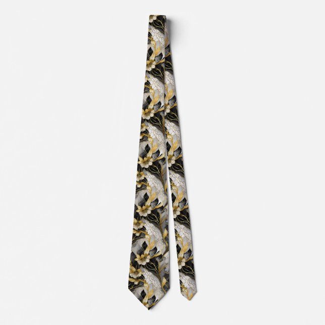 Cravate Japonais Floral Black Gold (Devant)