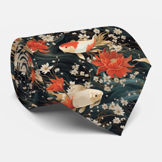 Cravate Japonais Koi Poisson Motif (Roulé)