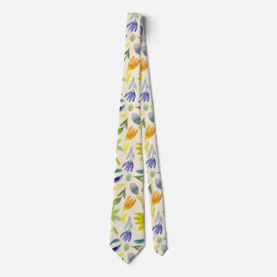 Cravate Jardin botanique floral aquarelle rustique