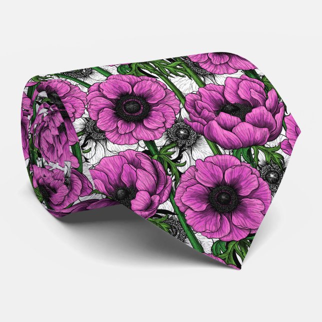 Cravate Jardin d'anémone rose (Roulé)