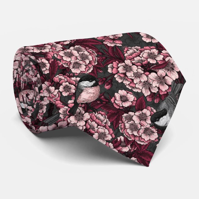 Cravate Jardin de cerisier nocturne (Roulé)