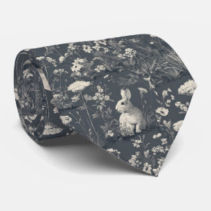 Cravate Jardin de lapins motif toile de Jouy botanique noi