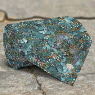 Cravate Jardin de papillon bleu motif floral vintage