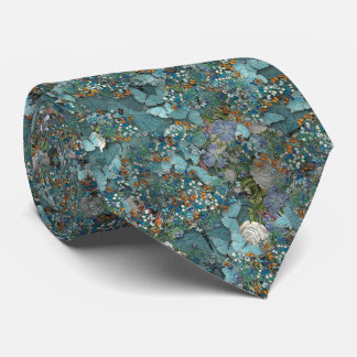 Cravate Jardin de papillon bleu motif floral vintage