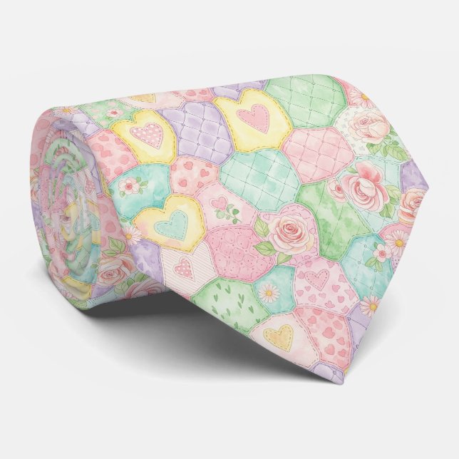 Cravate Jardin de roses pastel motif (Roulé)