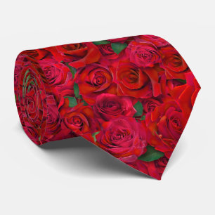 Cravate Jardin de roses rouges motif floral romantique san