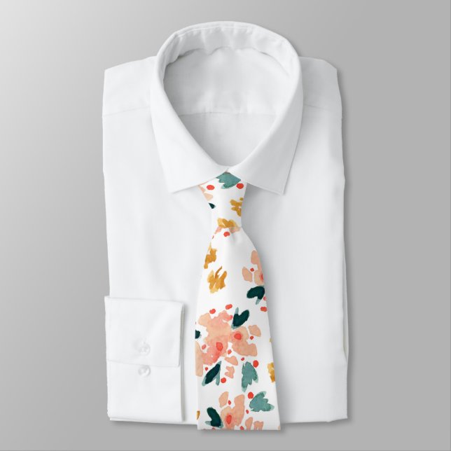 Cravate Jardin Floral Aquarelle Rose (Attaché)