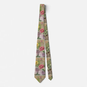 Cravate Jardin Floral de Nid d'Oiseau Art Papillon Fleur