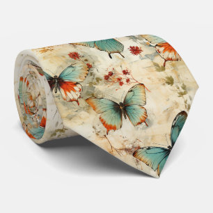 Cravate Jardin Floral Papillon de Teinte Cyan Rêveur