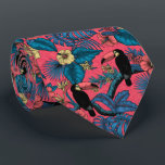 Cravate Jardin toucan en rouge et bleu<br><div class="desc">motif sans couture tropicale avec feuilles et fleurs tropicaux et 2 oiseaux toucans.</div>