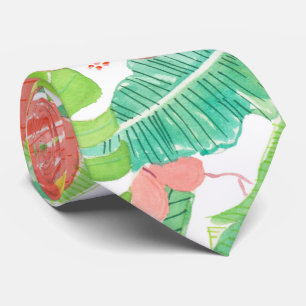 Cravate Jardin tropical, plumeria hibiscus et feuilles de
