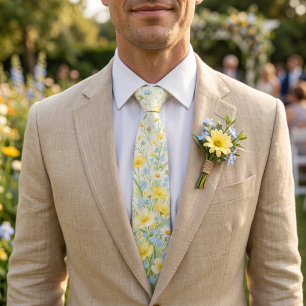 Cravate Jaune Beurre Bleu Doux Fleur Sauvage Mariage de Pr