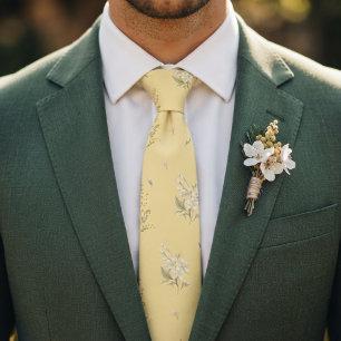 Cravate Jaune Beurre Floral Mariage Mimosa & Agrumes 