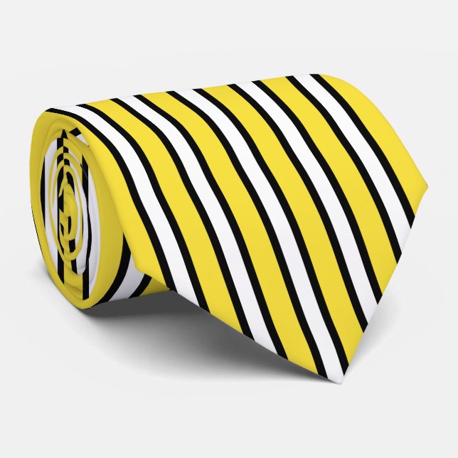 Cravate Jaune Bouton d'Or, blanc et noir rayures verticale (Roulé)